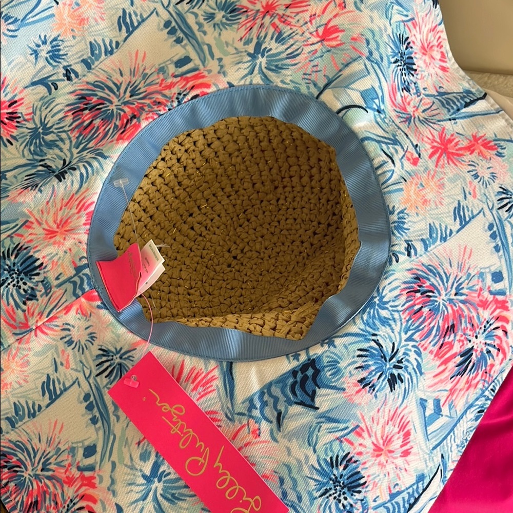 NWT Lilly Pulitzer Blue and Pink Wide-Brim Hat - Picture 4 of 14